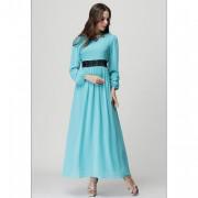 Sky Blue Long Sleeve Chiffon Kaftan Floor Length Lace Dress