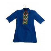 Blue Malai Linen Embroidered Kurti For Girls