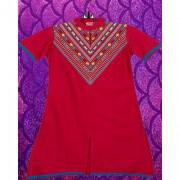 Pink Cotton Embroidered Kurti for Girls