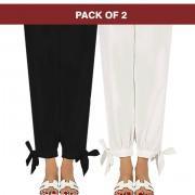 Pack of 2   Black and White Bow Linen Trousers DEAL001