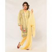 Yellow Cotton Embroidered Suit-3pcs