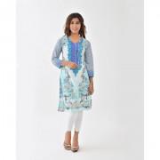 Turquoise Print Embroidered Lawn Kurti