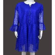 Blue Net Short Frock With Frill And Slip Sleeve