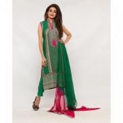 Green Linen Embroidered Suit-3pcs