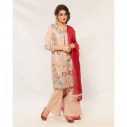 Pink Cotton Embroidered Suit-3pcs