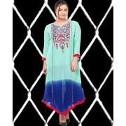 Blue Lawn Embroidered Kurti for Women