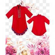 Red Cotton Embroidered Kurti for Girls