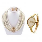 Combo Deal - White Jewellery Set & Golden Watch