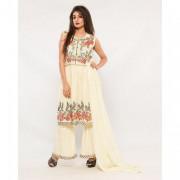 Off White Linen Embroidered Suit-3pcs