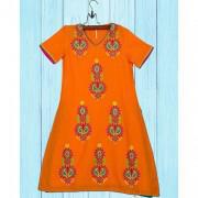 Orange Cotton Embroidered Kurti for Girls