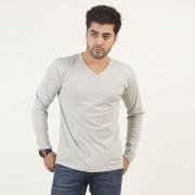 Wear Bank Light Grey V Neck Full Sleeves T-shirt for Men