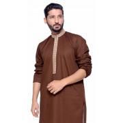 Brown Cotton Embroidered Kurta For Men
