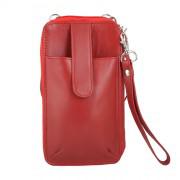Red Real Cow Leather Mobile Pouch and RFID Wallet