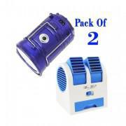 Pack of 2-Solar Rechargeable Camping Lantern Light & USB Mini Fan-multi colour