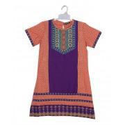 Orange & Purple Cotton Embroidered Kurti for Girls